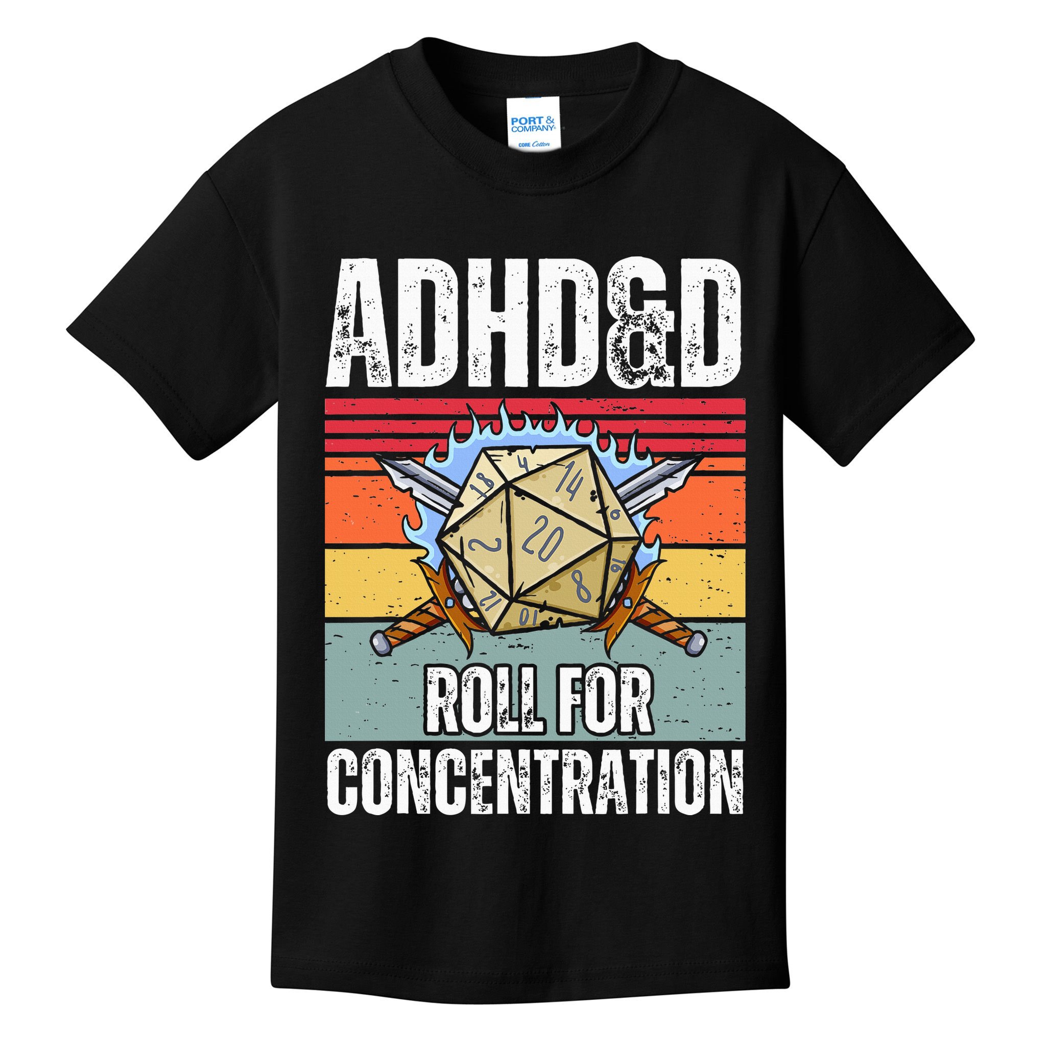 Retro Vintage ADHD&D Roll For Concentration Funny Gamer Kids T-Shirt
