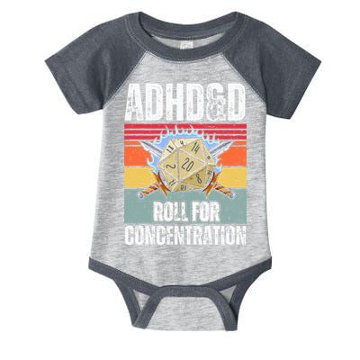 Retro Vintage ADHD&D Roll For Concentration Funny Gamer Infant Baby Jersey Bodysuit