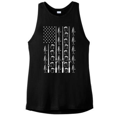 Retro Vintage American Flag 4th Of July Beer And Fishing Ladies PosiCharge Tri-Blend Wicking Tank