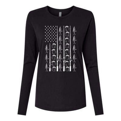 Retro Vintage American Flag 4th Of July Beer And Fishing Womens Cotton Relaxed Long Sleeve T-Shirt