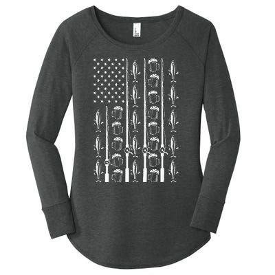 Retro Vintage American Flag 4th Of July Beer And Fishing Women's Perfect Tri Tunic Long Sleeve Shirt