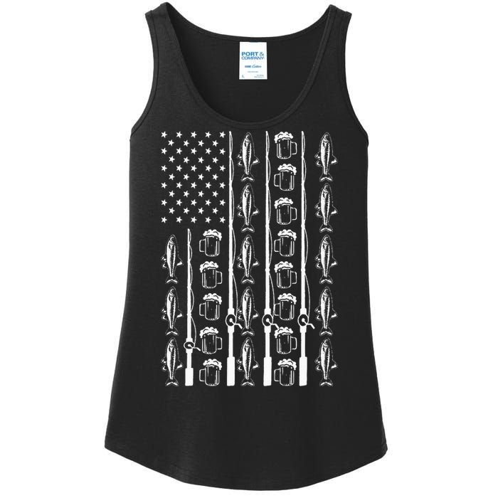 Retro Vintage American Flag 4th Of July Beer And Fishing Ladies Essential Tank