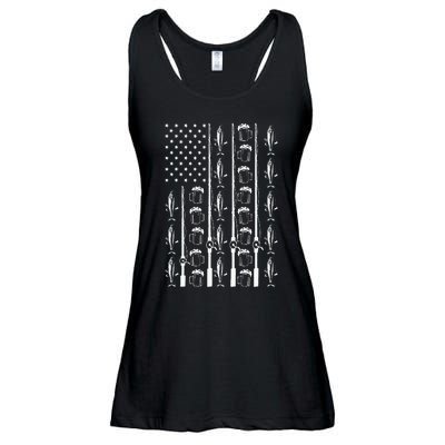 Retro Vintage American Flag 4th Of July Beer And Fishing Ladies Essential Flowy Tank