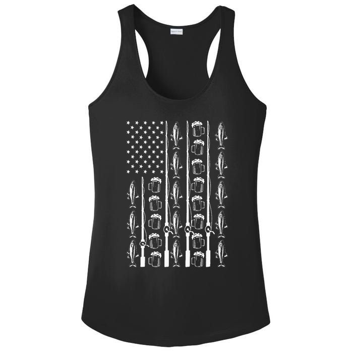 Retro Vintage American Flag 4th Of July Beer And Fishing Ladies PosiCharge Competitor Racerback Tank