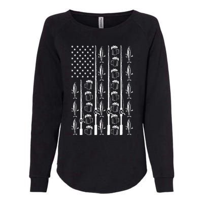 Retro Vintage American Flag 4th Of July Beer And Fishing Womens California Wash Sweatshirt