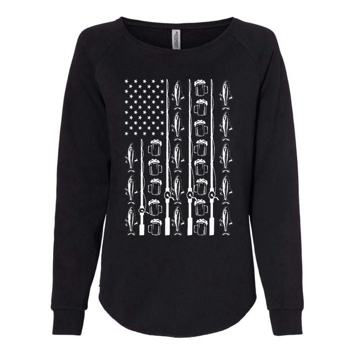 Retro Vintage American Flag 4th Of July Beer And Fishing Womens California Wash Sweatshirt