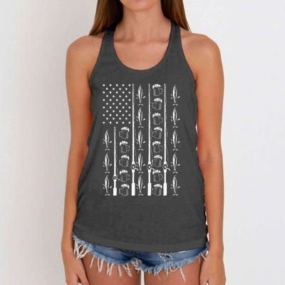 Retro Vintage American Flag 4th Of July Beer And Fishing Women's Knotted Racerback Tank