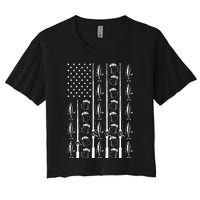 Retro Vintage American Flag 4th Of July Beer And Fishing Women's Crop Top Tee