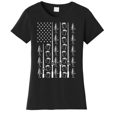 Retro Vintage American Flag 4th Of July Beer And Fishing Women's T-Shirt