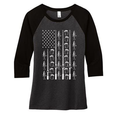 Retro Vintage American Flag 4th Of July Beer And Fishing Women's Tri-Blend 3/4-Sleeve Raglan Shirt