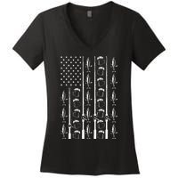 Retro Vintage American Flag 4th Of July Beer And Fishing Women's V-Neck T-Shirt