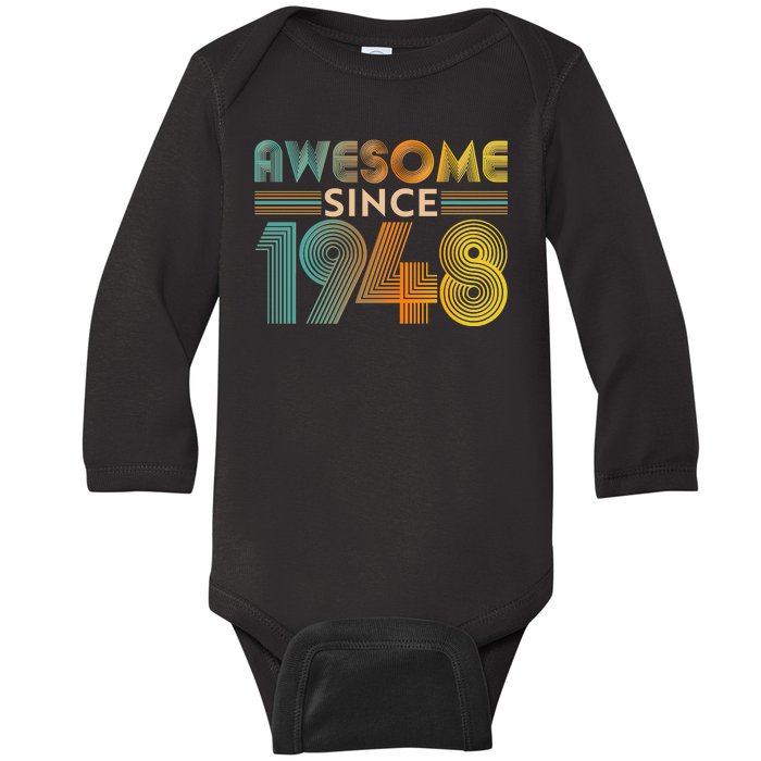 Retro Vintage Awesome Since 1948 Birthday Baby Long Sleeve Bodysuit