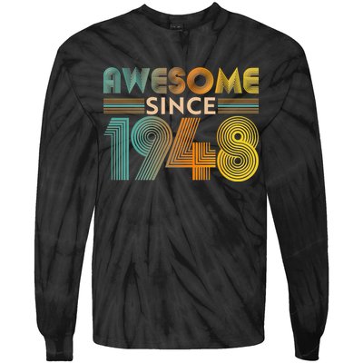 Retro Vintage Awesome Since 1948 Birthday Tie-Dye Long Sleeve Shirt