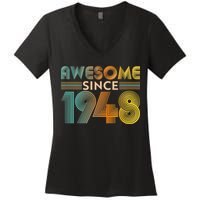 Retro Vintage Awesome Since 1948 Birthday Women's V-Neck T-Shirt