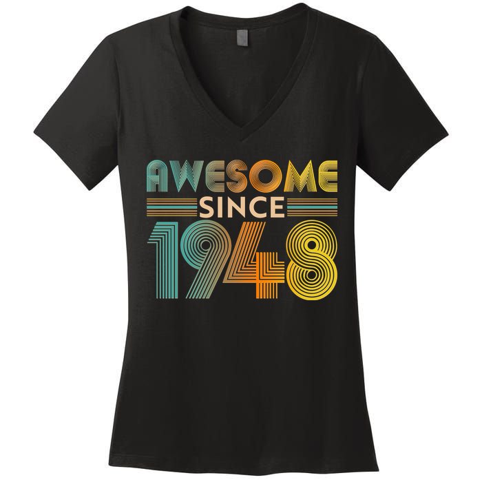 Retro Vintage Awesome Since 1948 Birthday Women's V-Neck T-Shirt