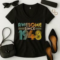 Retro Vintage Awesome Since 1948 Birthday Women's V-Neck T-Shirt