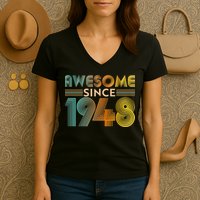 Retro Vintage Awesome Since 1948 Birthday Women's V-Neck T-Shirt