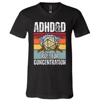 Retro Vintage Adhd&D Roll For Concentration Funny Gamer V-Neck T-Shirt