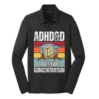 Retro Vintage Adhd&D Roll For Concentration Funny Gamer Silk Touch Performance Long Sleeve Polo