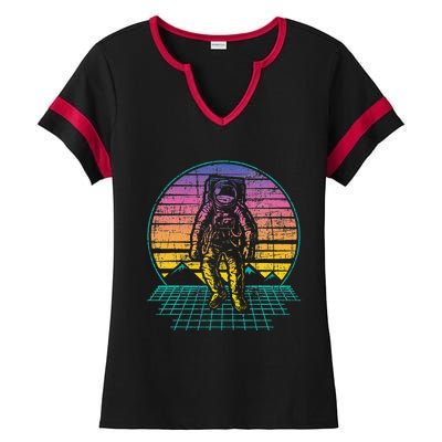 Retro Vintage Astronaut Spaceman Universe Planets Galaxy Ladies Halftime Notch Neck Tee