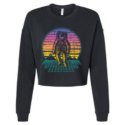 Retro Vintage Astronaut Spaceman Universe Planets Galaxy Cropped Pullover Crew