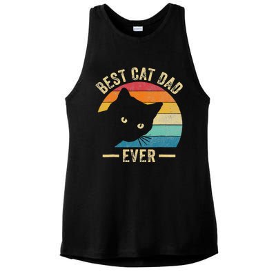 Retro Vintage Best Cat Dad Ever Funny Cat Daddy Fathers Day Ladies PosiCharge Tri-Blend Wicking Tank