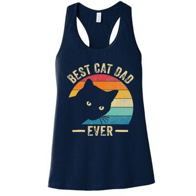 Retro Vintage Best Cat Dad Ever Funny Cat Daddy Fathers Day Women's Racerback Tank