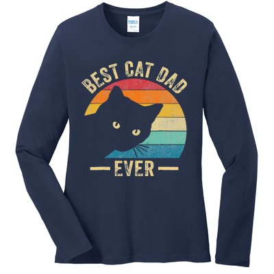 Retro Vintage Best Cat Dad Ever Funny Cat Daddy Fathers Day Ladies Long Sleeve Shirt