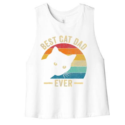 Retro Vintage Best Cat Dad Ever Funny Cat Daddy Fathers Day Women's Racerback Cropped Tank