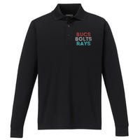 Retro Vintage Bucs Bolts Rays Performance Long Sleeve Polo