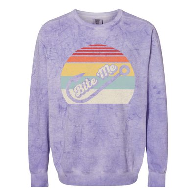 Retro Vintage Bite Me Funny Fishing Fisher Gift Colorblast Crewneck Sweatshirt