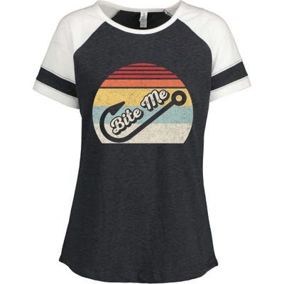 Retro Vintage Bite Me Funny Fishing Fisher Gift Enza Ladies Jersey Colorblock Tee