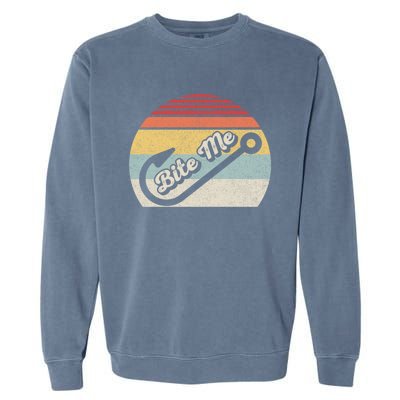 Retro Vintage Bite Me Funny Fishing Fisher Gift Garment-Dyed Sweatshirt