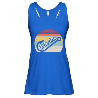 Retro Vintage Bite Me Funny Fishing Fisher Gift Ladies Essential Flowy Tank