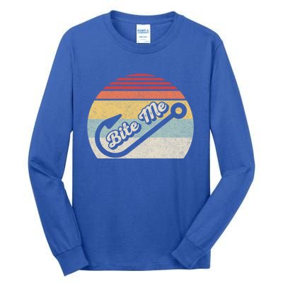 Retro Vintage Bite Me Funny Fishing Fisher Gift Tall Long Sleeve T-Shirt