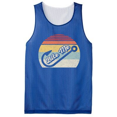 Retro Vintage Bite Me Funny Fishing Fisher Gift Mesh Reversible Basketball Jersey Tank