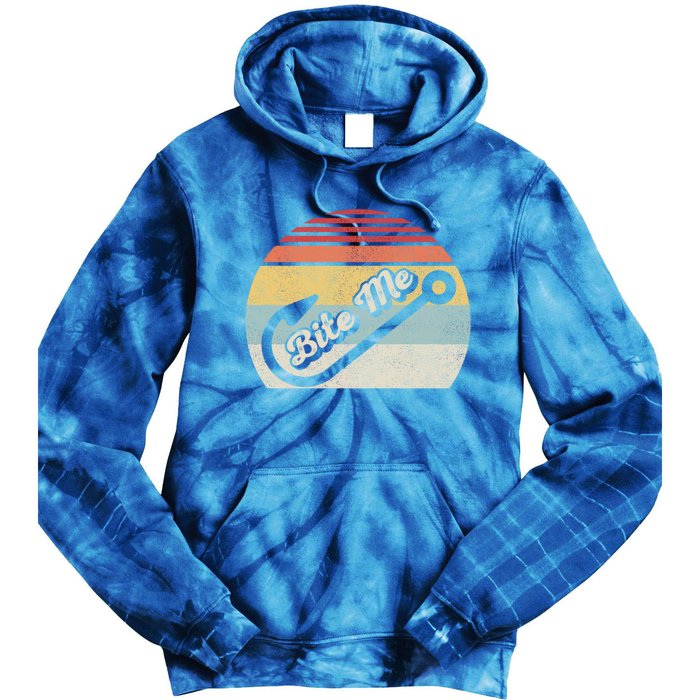 Retro Vintage Bite Me Funny Fishing Fisher Gift Tie Dye Hoodie