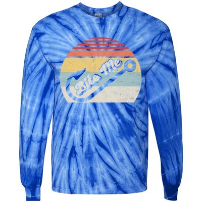 Retro Vintage Bite Me Funny Fishing Fisher Gift Tie-Dye Long Sleeve Shirt