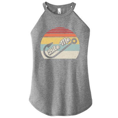 Retro Vintage Bite Me Funny Fishing Fisher Gift Women’s Perfect Tri Rocker Tank