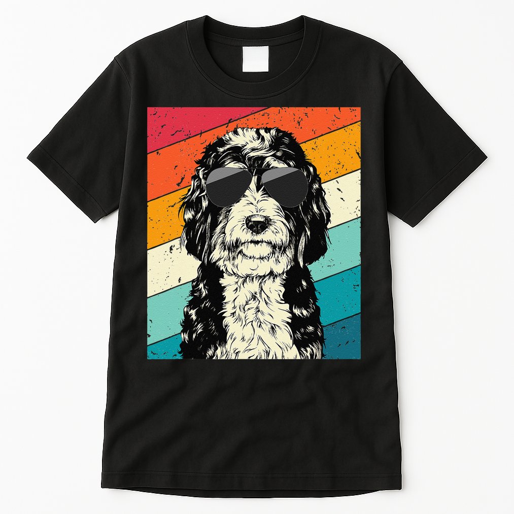 Retro Vintage Bernedoodle With Sunglasses Dog Lovers Tall T-Shirt