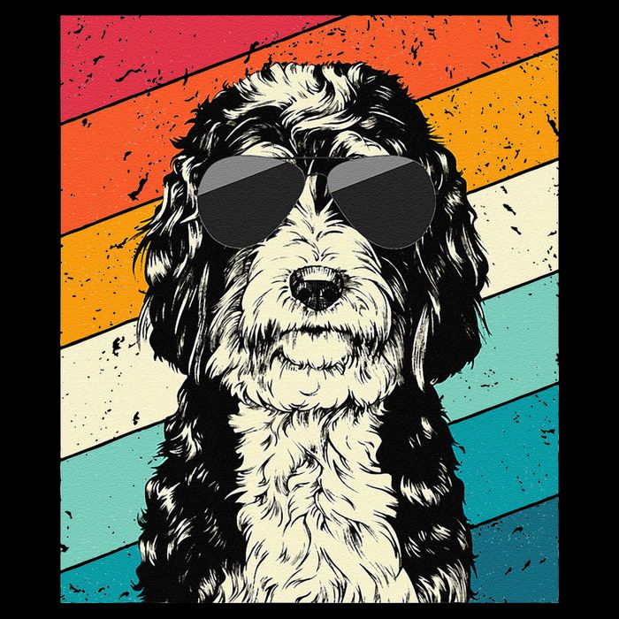 Retro Vintage Bernedoodle With Sunglasses Dog Lovers Bucket Hat
