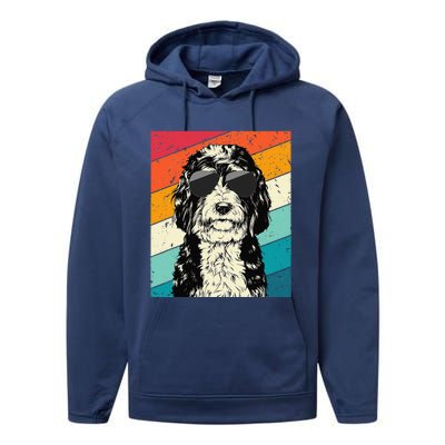 Retro Vintage Bernedoodle With Sunglasses Dog Lovers Performance Fleece Hoodie