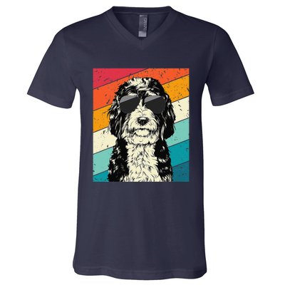 Retro Vintage Bernedoodle With Sunglasses Dog Lovers V-Neck T-Shirt