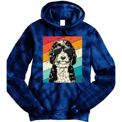 Retro Vintage Bernedoodle With Sunglasses Dog Lovers Tie Dye Hoodie