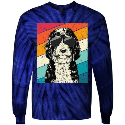 Retro Vintage Bernedoodle With Sunglasses Dog Lovers Tie-Dye Long Sleeve Shirt