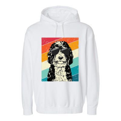 Retro Vintage Bernedoodle With Sunglasses Dog Lovers Garment-Dyed Fleece Hoodie