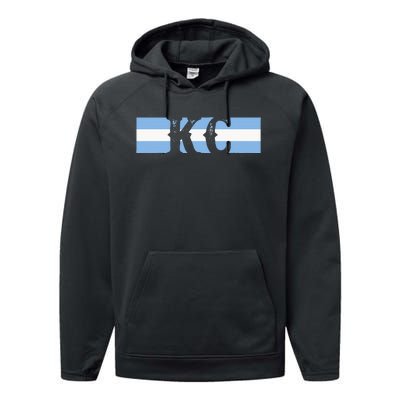 Retro Vintage Blue Stripes Kc Kansas City Performance Fleece Hoodie