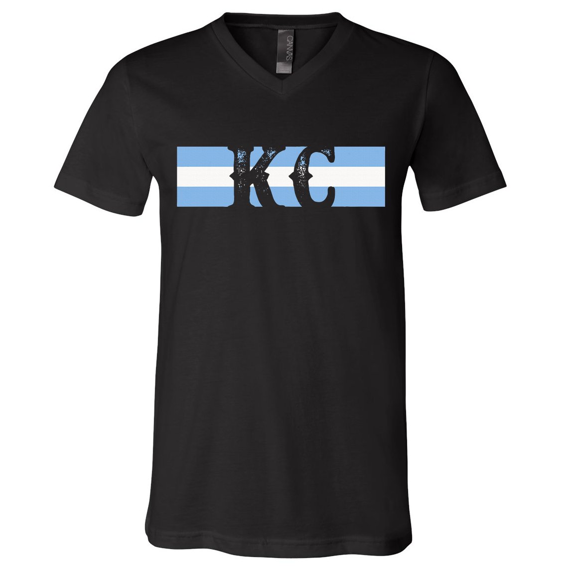 Retro Vintage Blue Stripes Kc Kansas City V-Neck T-Shirt