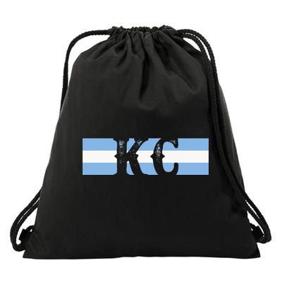Retro Vintage Blue Stripes Kc Kansas City Drawstring Bag