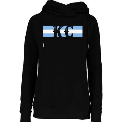 Retro Vintage Blue Stripes Kc Kansas City Womens Funnel Neck Pullover Hood